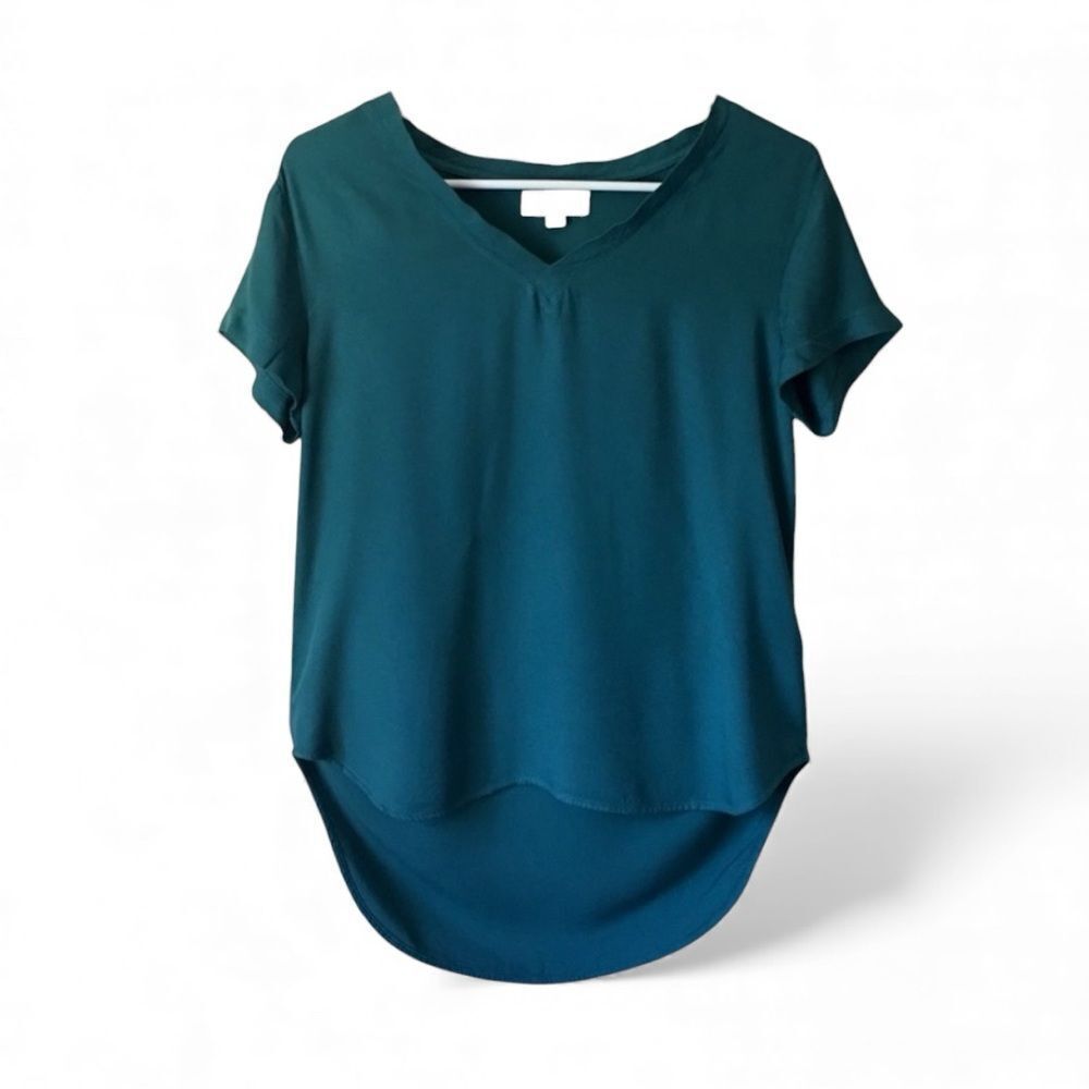 Cloth & Stone V-Neck Short Sleeve Top Forest Green Size Medium